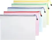 5 Pcs A4 Zip Wallets, Plastic Zip Wallets, Mesh Zipper Pouch, Document Bag for Office Supplies, Travel Storage Bag, 5 Colors