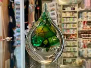 Crystal Glass Drop Paperweight Green & Gold - Nobilé Glassware