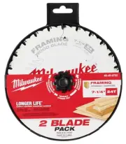 Milwaukee 48-40-0722 7-1/4" 24T Framing Circular Saw Wood Cutting Blades (2 PK)