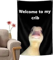 Welcome To My Crib Flag |,Polyester Funny Wall Duck Flag For Man Cave For Man Cave - Eye-Catching Wall Signs With Brass Grommets, Unique Home Decor For College Dorm, Outdoor Fun