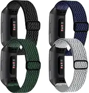 4 Pack Stretchy Band Compatible with Fitbit Charge 4 Bands/ Charge 3 Band/ Charge 3SE Smart Watch Wristbands for Women Men, Breathable Adjustable Loop Nylon Replacement Straps Elastic Charge 3 Wristbands for Women Men