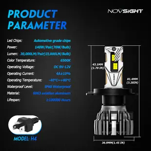 Novsight 1Pair N67 9005 9006 H4 H7 H11 汽車 LED 大燈遠近光燈 140W 30