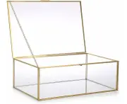 Golden Vintage Glass Lid Box, Rectangle Jewellery Rings Bracelet Display Organiser Tempered Glass Jewellery Box Jewellery Box Jewellery Case Jewelle