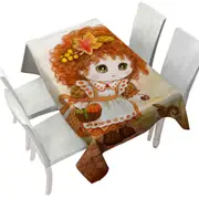 Kids Drawings Autumn Orange Girl and Squirrel Tablecloth