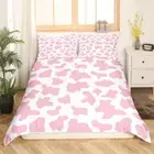 Bedding Set Pink Cow Print Duvet Cover Double,Milk Cow Animal Cowhide Comforter
