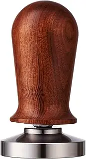 53mm Coffee Distributor & Tamper Tool - Coffee Tamp - Calibrated Espresso Tamper with Spring Loaded Wooden Handle Stainless Steel Flat Base - Coffee Accessories for Home Coffee Bar