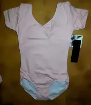 Dance Bloch Pink Short Sleeve Leotard Cotton spandex Extra Sm Child 2/4 CL9432