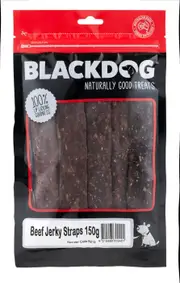 Beef Jerky Straps 150 Gram Dog Treats by Blackdog Pet Foods