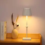 Roccar Mushroom Lamp White, 800LM Table Lamp Wireless, 3 Color Stepless Dimming Bedside Lamp Touch Control, 5200mAh Rechargeable Battery Operated Table Lamp, Minimalist Metal Desk Lamp