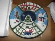 Brylane Home 14" Snowman veggie/chip dip ceramic tray (NIB)