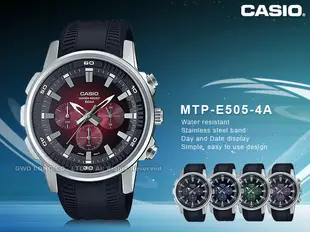 CASIO 國隆 手錶專賣店 MTP-E505-4A 指針錶 三眼計時 樹脂錶帶 紅面 防水50米 MTP-E505