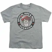 Where's Waldo Champion Kids Youth T Shirt Licensed Book Cartoon Sport Gray