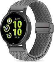 [EverAct] 20mm Magnetic Braided Watch Bands Compatible with Garmin Vivoactive 5/Vivoactive 6/3/3 Music/Venu Sq 2/Venu, Quick Release Nylon Soft Sport Stretchy Strap for Forerunner 55/165/245/645