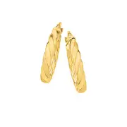 9ct Gold 15mm Polished & Satin Twist Hoop Earrings