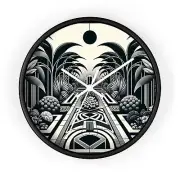 Home Decor Wall Clock Art Deco Symmetrical Garden Illustration Vintage Style