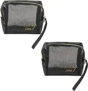 Set of 2 Mesh Cosmetic Bag Black Portable Makeup Pouch Travel Toiletry Bag Mini
