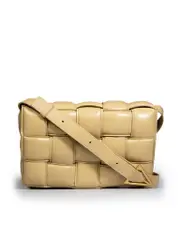 Beige Leather Padded Cassette Bag