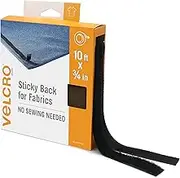 VELCRO Brand Sticky Back for Fabrics, 10 Ft Bulk Roll No Sew Tape with Adhesive, Cut Strips to Length Peel and Stick Bond to Clothing for Hemming Replace Zippers and Snaps, Black