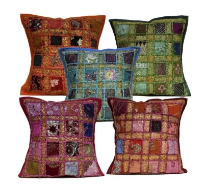Premium Duo: 2 Handcrafted Indian Boho Patchwork Cushion Covers