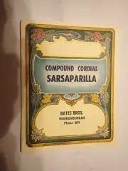 BATES BROS MURRUMBURRAH NSW SARSAPARILLA COMPOUND CORDIAL LABEL ORIGINAL UNUSED