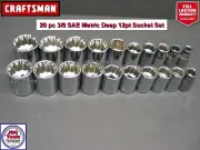 CRAFTSMAN 20 pc 3/8 SAE METRIC MM 12pt ratchet wrench socket set