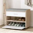 Shoe Rack Bench Shoe Cabinet 8 Pairs White Storage Organizer Entryway Furn -WDWH