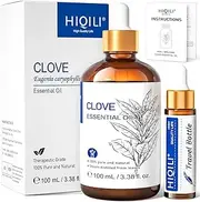 HIQILI 100ML Clove Essential Oil, Pure Natural Clove Oil Premium Quality, Clove Oil Essential Oil for Tooth, Hair, Skin, Spray, Diffuser, Massage - 3.38 Fl Oz