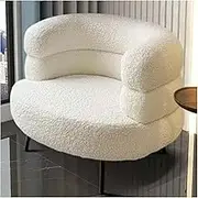 Modern Sofa Chair Soft Upholstered Armchair with Metal Legs, Single Cuddly Accent Chair, Reading Couch Chair for Bedroom Living Room Vanity Dressing Table(White)