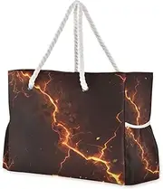 [Yoogain] Gothic Fire Yellow Lightning Portable Tote Shoulder Bags with side pocketes Bag, Shoulder Weekender with cup holders on side, Gothic Fire Yellow Lightning, 1 size