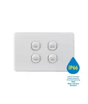 Trader Puma PUSW4G66FLHH - Switch Horizontal 4 Gang 10AX 250V IP66 Labelled FAN LIGHT HEAT HEAT