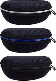 [alladaga] 3 Pack Zipper Shell Eyeglasses and Sunglasses Case with Plastic Carabiner Hook