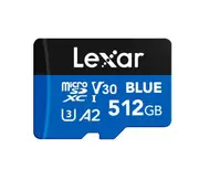 Lexar BLUE microSDXC UHS-I Card 512GB 512GB - C10, A2, UHS-I(U3), V30, up to 160MB/s read Multi-Card 3-in-1 USB 3.1 Reader marked with Rev B