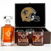 New Orleans Saints - Engraved Football Whiskey Decanter 2 Glasses In Wood Box