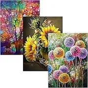 3 Set Diamond Art Paintings Kits for Adults, AIFUDA Tree of Life, Sunflower and Dandelions Painting 5D Diamond Art Kits for Home Wall Decor Gifts(12"x16")