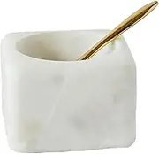 Creative Co-Op White Marble Salt Bowl with Salt Spoon