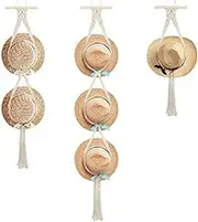 3PCS Macrame Hat Hanger, Hand Weaving Bohemian Hat Rack, Boho Hat Rack, Hat Organizer for Wall, Cowboy Hat Holder for Hanging Display, Cap Holder Back of Door for Wide Brim Bowler Fedoras