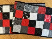 Handmade Quilted Table Runner, 60 inch Black Red Modern Table Topper Centerpiece