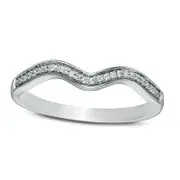 0.07 CT. T.W. Natural Diamond Contour Wedding Band in Solid 10K White Gold