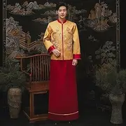 [JIMINISO] Red Phoenix Embroidery Sequined Tassel Cheongsam Dresses Chinese Wedding Dress Couple Xiuhe Hanfu Tang Suit 2XL