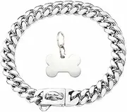 Silver Gold Metal Cuban Chain Heavy Duty Stainless Steel Pet Dog Collar ​ for Puppy Small Medium Large Dogs(Silver,22inch)