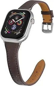 [Anbeer] Slim Leather Band Compatible with Apple Watch Band 40mm 38mm 41mm 42mm 44mm 45mm 49mm Women, Top Grain Genuine Leather Strap Thin Watch Wristband for iWatch Series 9 8 7 6 5 4 3 2 1 SE Ultra 2