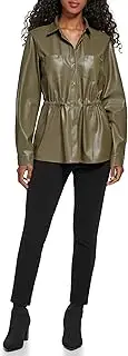 [Calvin Klein] Women's Lightweight Leather Collar Sinched Waist Jacket