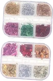 FRCOLOR 2 Boxes Metallic Nail Glitter Flakes Holographic Iridescent Foil for DIY Nail Art Crafts Colorful Gradient Sequins for Holiday Decoration Easy Application Styles Included