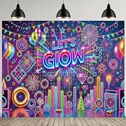 XIAONGYAER Glow in The Dark Party Photography Backdrops Lets Glow Neon Glow Banner Photo Background 71x47 inch Polyester Fabric Happy Birthday Party Banner Baby Shower