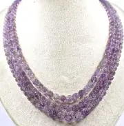 Natural Amethyst Beads Engraved 3 L 417 Ct Purple Gemstone Vintage Necklace