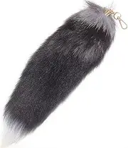 [Fosrion] 42cm Supper Huge Fluffy Dark Brown Fox Tail Cosplay Toy Fur Handbag Accessories Key Chain Ring Hook Tassels Natural Colour