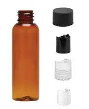2 oz Amber Bullet Plastic Bottle -PET- 12 bottles & NATURAL DISC Lids -FREE SHIP