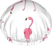 Flamingos On White Print Various Activities Shower Cap Reusable Soft And Lightweight Bath Hair Cap Long Hair