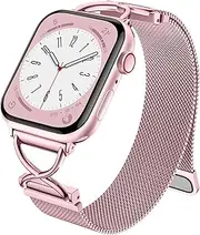 [Maledan] Metal Band Compatible with Apple Watch Band for Women 40mm 41mm 38mm 44mm 45mm 46mm 42mm 49mm, Mesh Magnetic Strap with X-Shape Stainless Steel Clasp for iWatch Series 10/9/8/7/6/5/4/3/2/1/SE