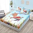 Turtle Sea World Kids Bed Decor Fitted Sheet Set Single/Double/Queen/King Size